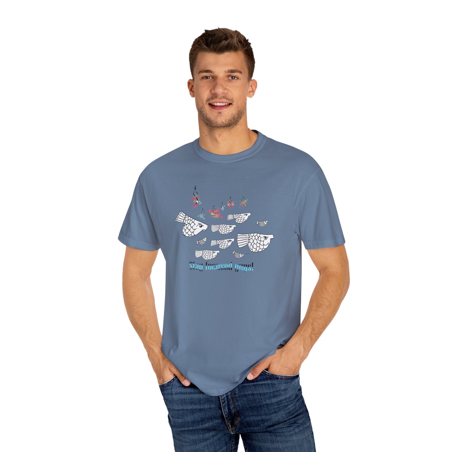 Stay Focused, Fishing Inspirational Graphic Tee by artist Marie Frederique