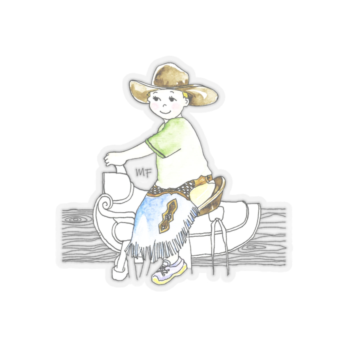 Giddy up Cowboy Sticker from a watercolor art print by Artist Marie Frederique