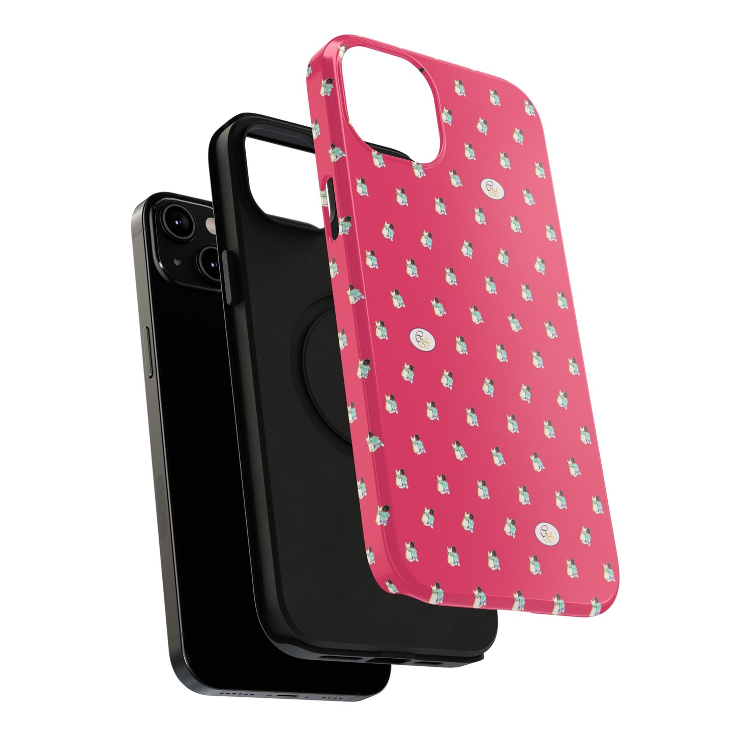 CTS Pink - repeat pattern boy and dog, Impact-Resistant Phone Cases by artist Marie Frederique