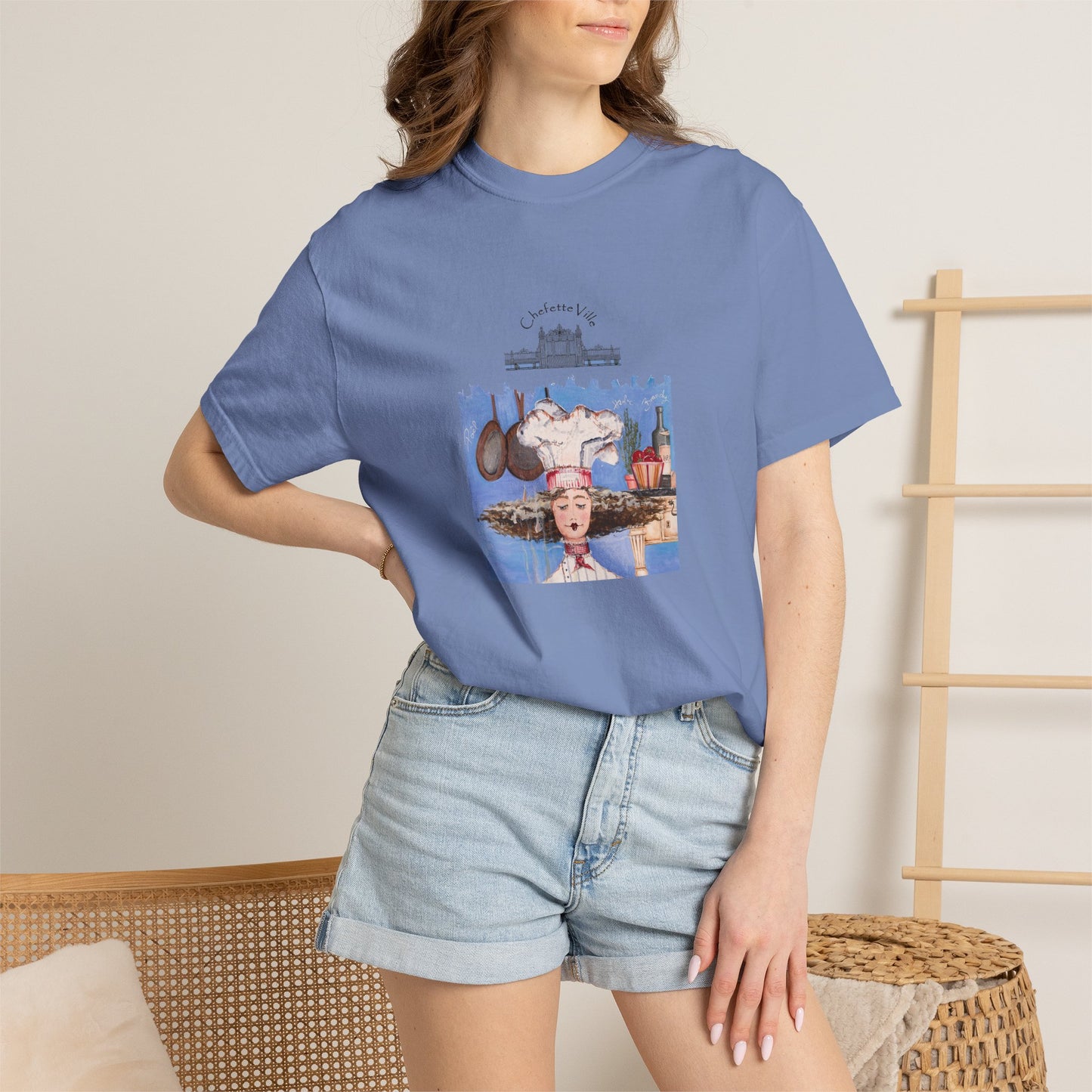 Crepes Suzette, French Collage T-Shirt - Chefetteville ‘La Petite Vie’ Artistic Graphic Tee by artist Marie Frederique