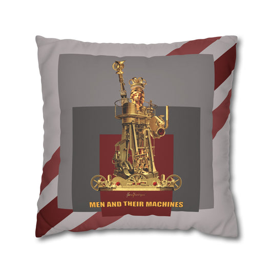 Vintage Steam Engine Liberty Pillowcase — "Men and Their Machines" Faux Suede Throw Pillow by artist Marie Frederique