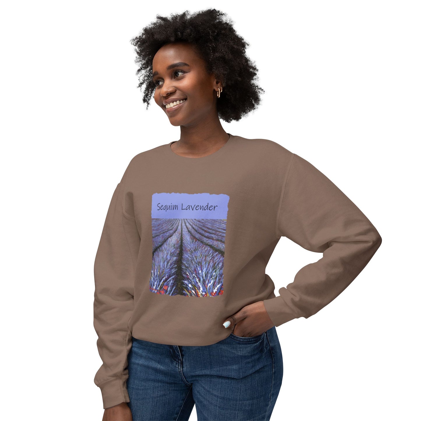 Lavender Field, Sequim WA - Unisex Lightweight Crewneck Sweatshirt by Artist Marie Frederique