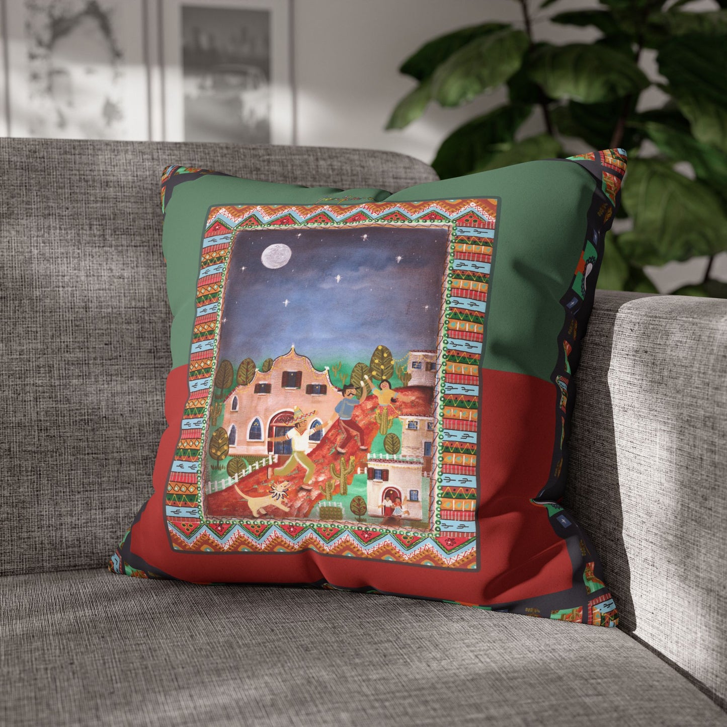 Fiesta Nightscape Faux Suede Pillowcase by artist Marie Frederique