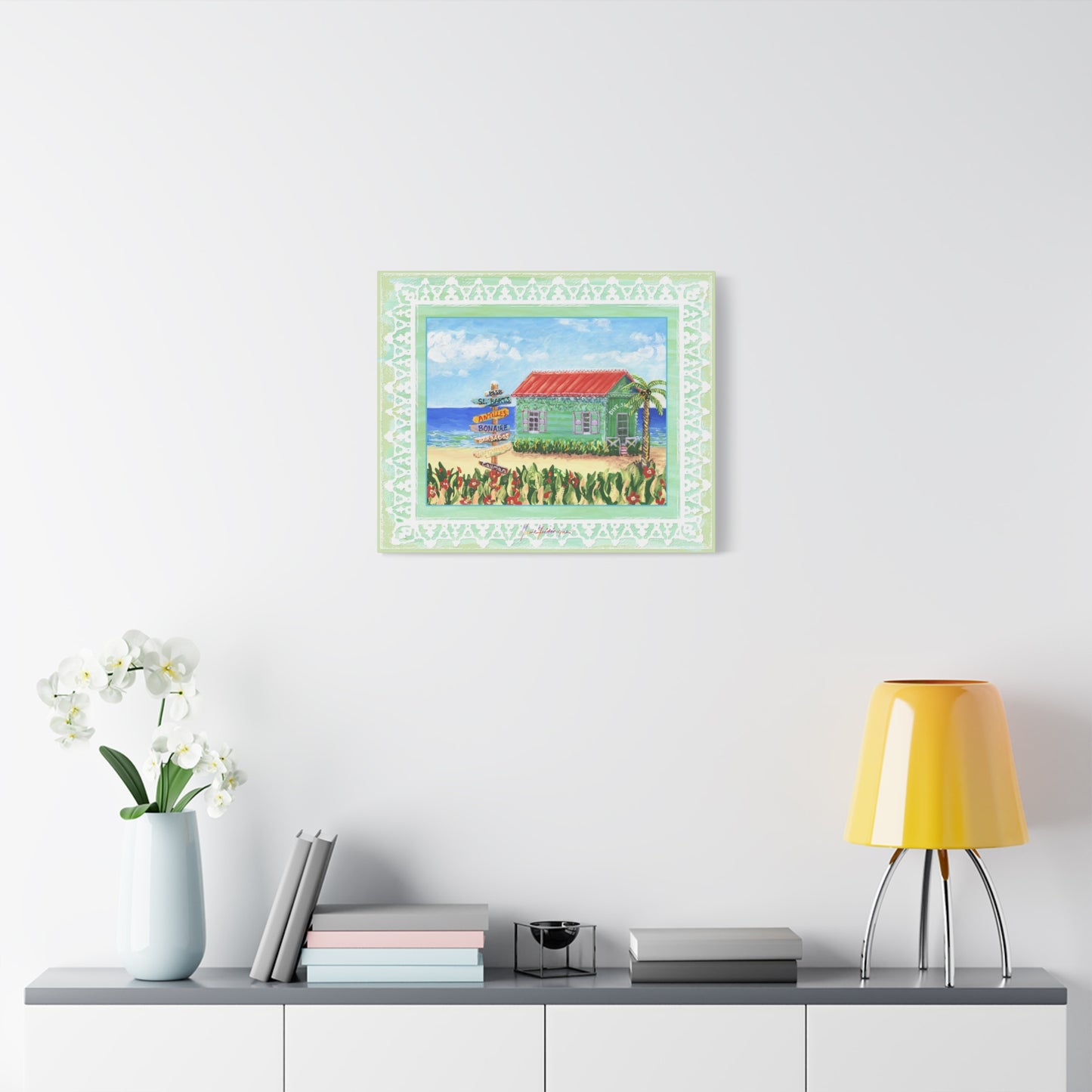 Beach cabana, Coastal Canvas Wall Art - by artist Marie Frederique
