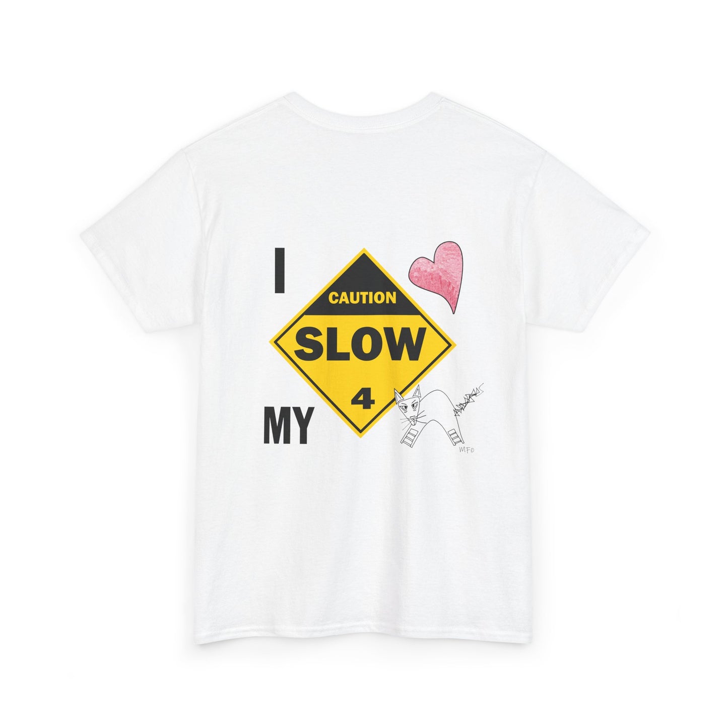 Slow, Caution - I love my cat, Tee Unisex Heavy Cotton Tee by artist Marie Frederique