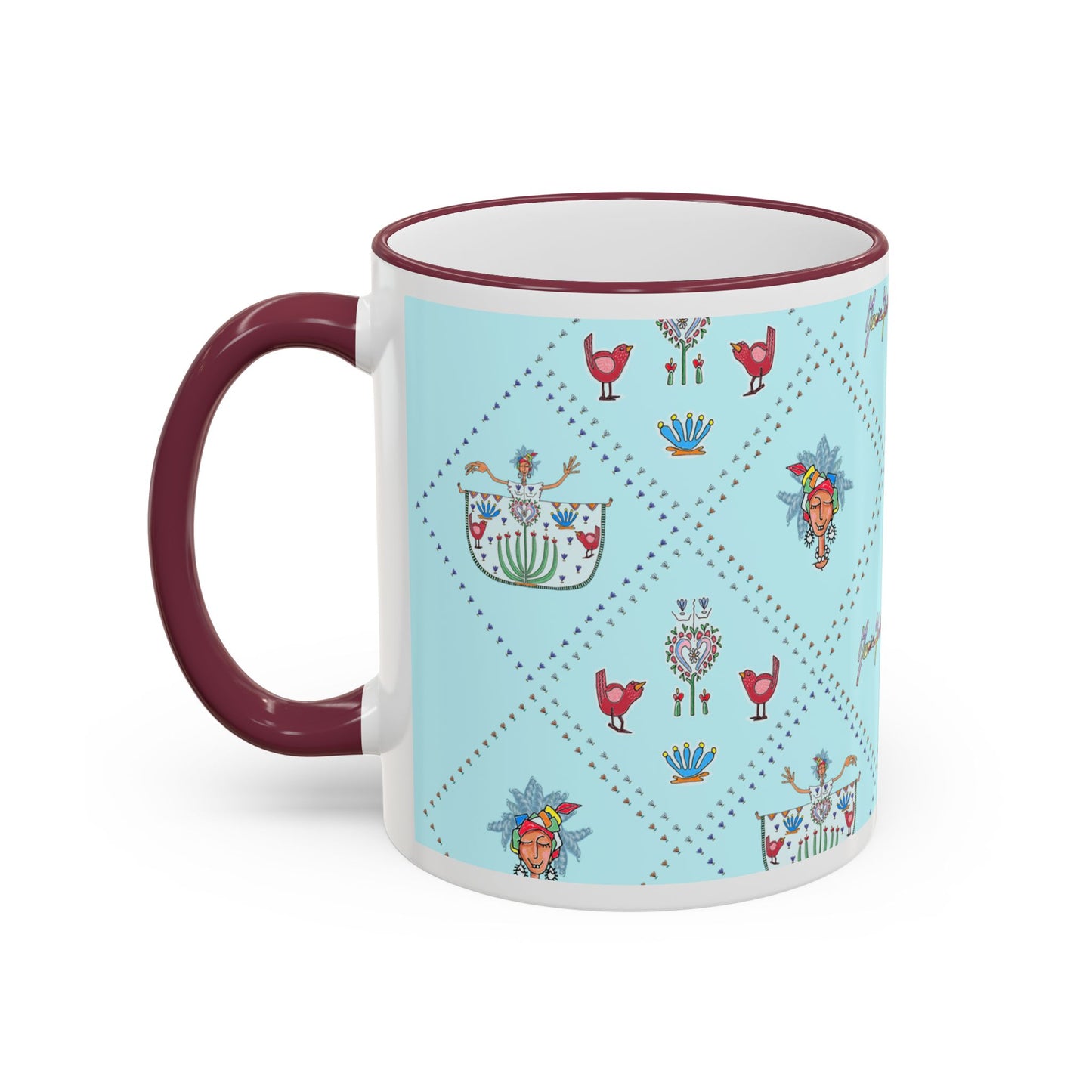 Folk with some Chic Mug — Pastel Dancer Teapot Pattern (11oz & 15oz) by artist Marie Frederique