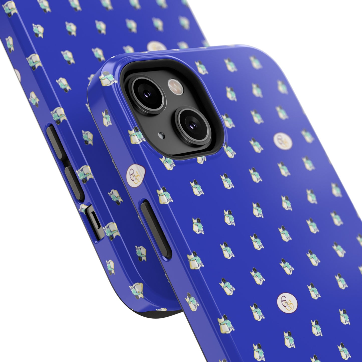 CTS Blue - repeat pattern boy and dog, Impact-Resistant Phone Cases by artist Marie Frederique