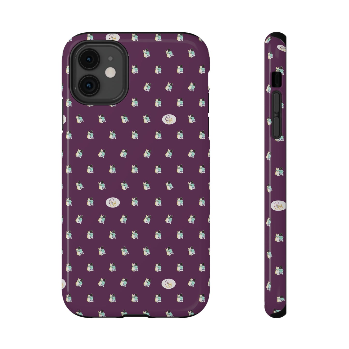 CTS Purple - repeat pattern boy and dog, Impact-Resistant Phone Cases by artist Marie Frederique