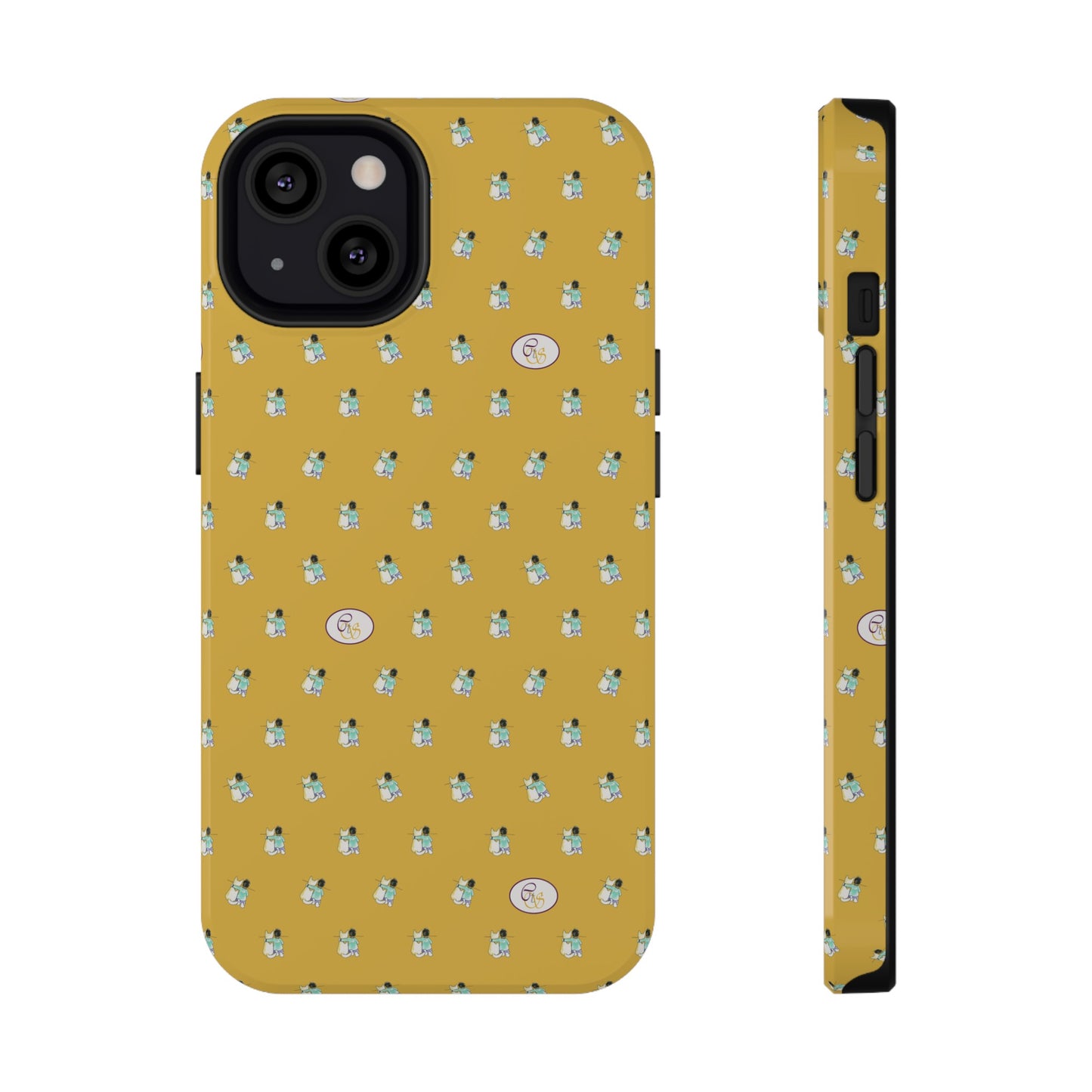 CTS Gold - repeat pattern boy and dog, Impact-Resistant Phone Cases by artist Marie Frederique