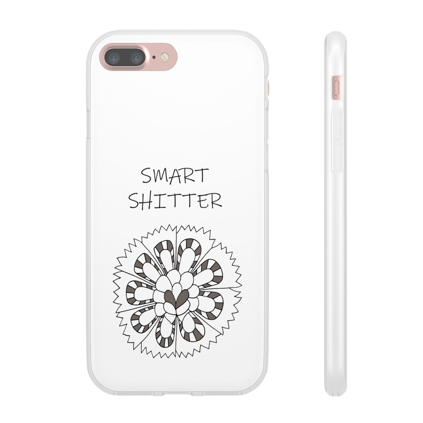 SMART SHITTER, with a Mandala Flower in black and white, Adult Humor phone case - Flexi Cases by artist Marie Frederique