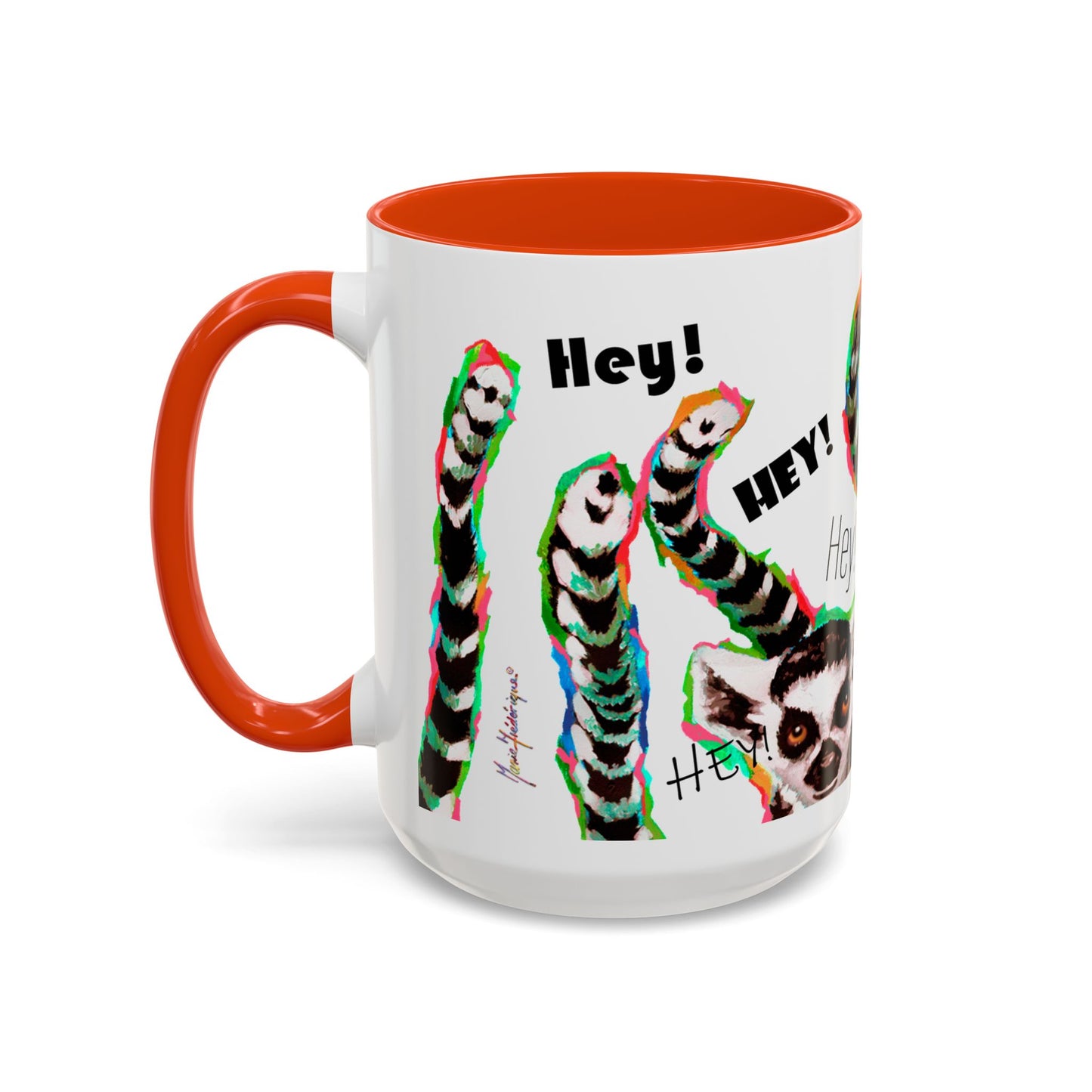 Lemurs from Madagascar scrambling to say "Hey!" - Colorful Mug by Artist Marie Frederique