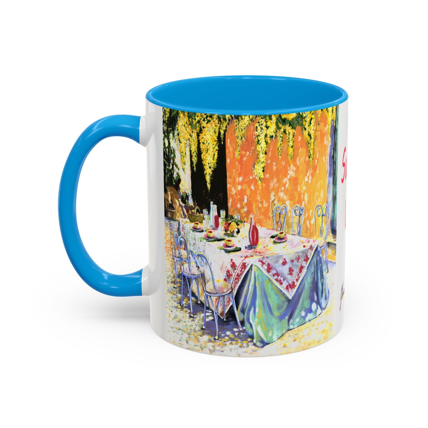 Summer Vibes, Summer pation lunch table - Colorful Mug by artist Marie Frederique