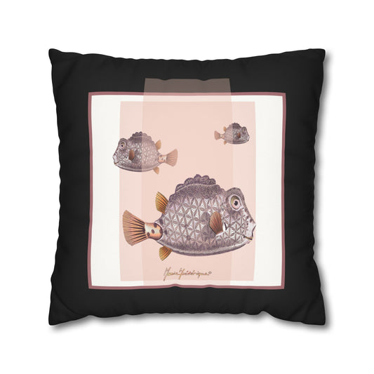 Boxfish Faux Suede Pillowcase — Decorative Square Throw Pillow Cover by artist Marie Frederique
