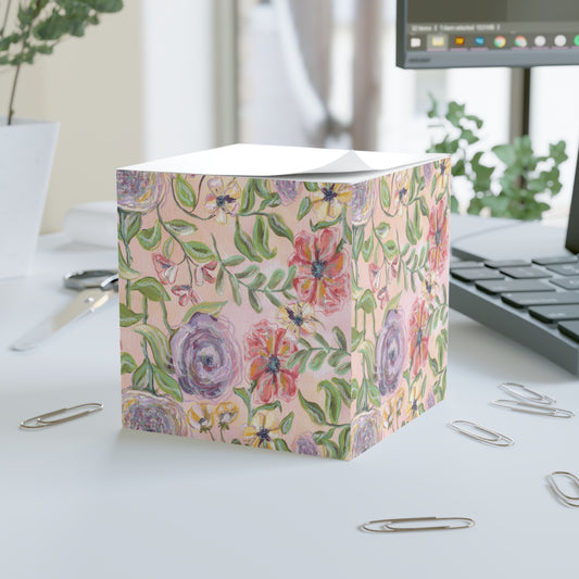 CTS Pink Floral Sticky Note Cube by Artist Marie Frederique