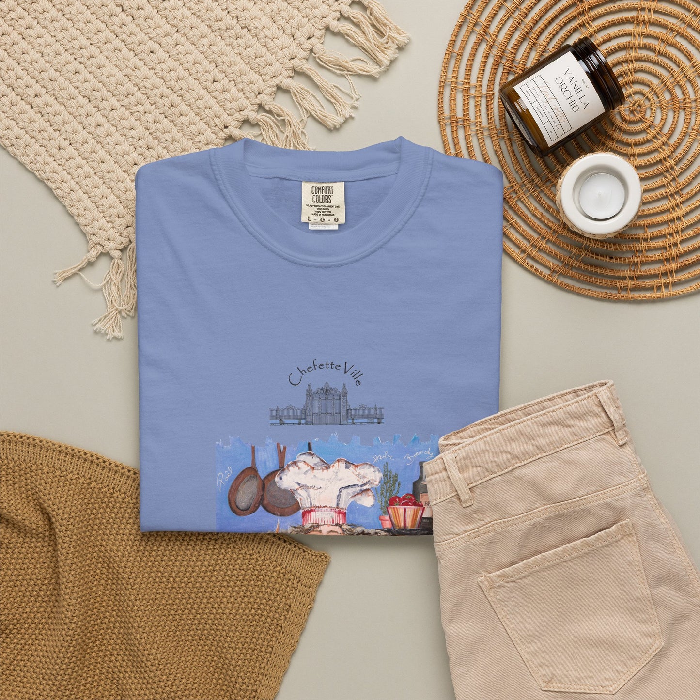 Crepes Suzette, French Collage T-Shirt - Chefetteville ‘La Petite Vie’ Artistic Graphic Tee by artist Marie Frederique