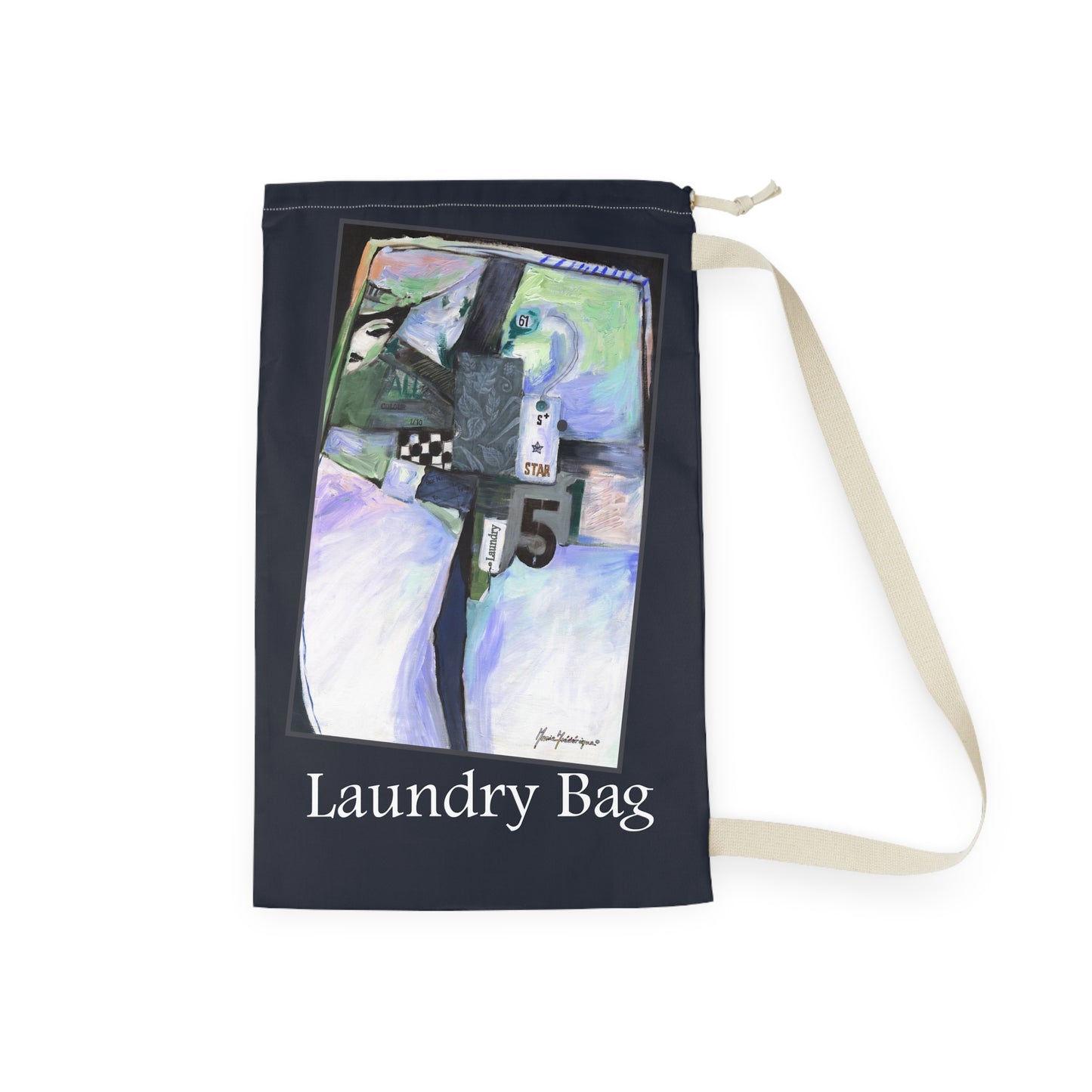 Abstract Art Canvas Laundry Bag — Drawstring Laundry Sack by artist Marie Frederique