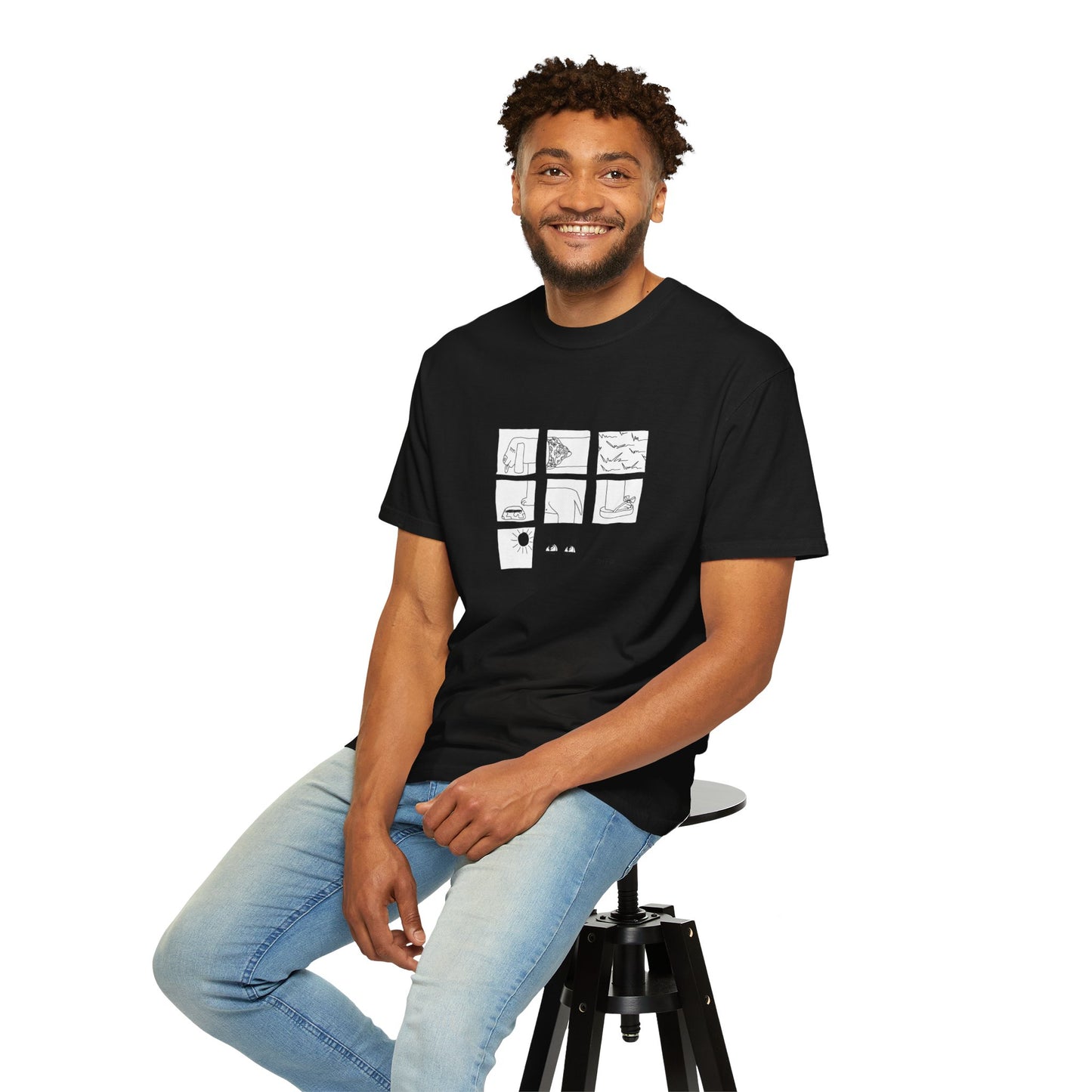 Comic Dog Panel T-Shirt — Line Art Summer puzzle by artist Marie Frederique