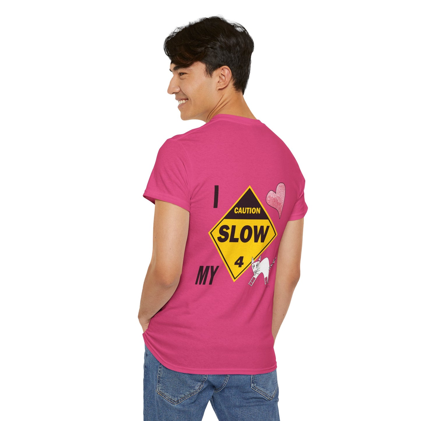 Slow, Caution - I love my cat, Tee Unisex Heavy Cotton Tee by artist Marie Frederique
