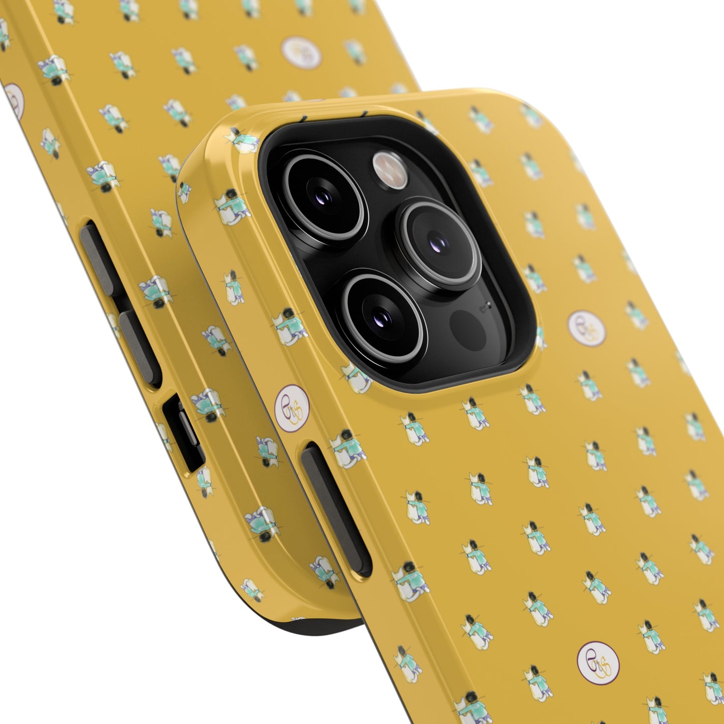 CTS Gold - repeat pattern boy and dog, Impact-Resistant Phone Cases by artist Marie Frederique