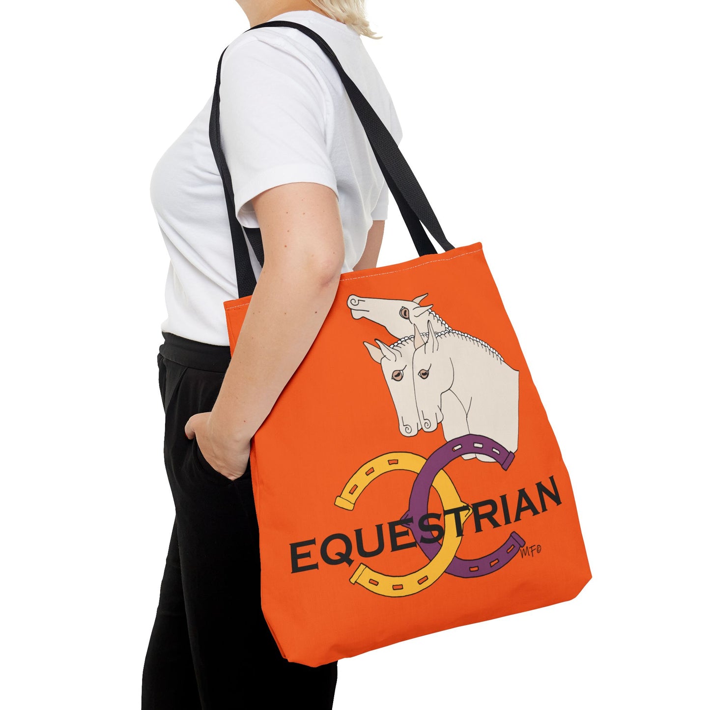 EQUESTRIAN CTS, Orange Tote Bag in 3 sizes and black or beige handles by artist Marie Frederique