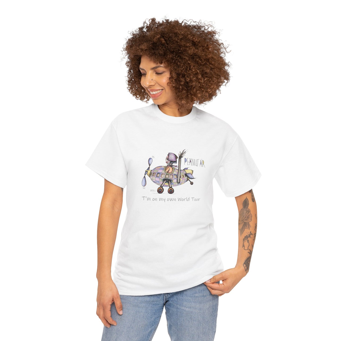 PEANUT AIR, I'm on my own World Tour! - Unisex Heavy Cotton Tee by Marie Frederique art in 5 colors (S - 5XL)