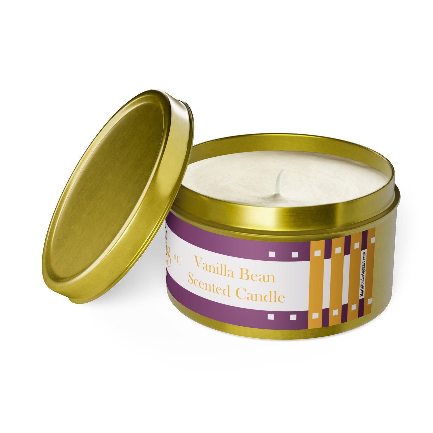 CTS #11 Candle Collection "Vanilla Bean" Scented Coconut Soy Wax Candle in a metal tin. 4 oz or 8 oz, 3 tin colors silver, black or gold