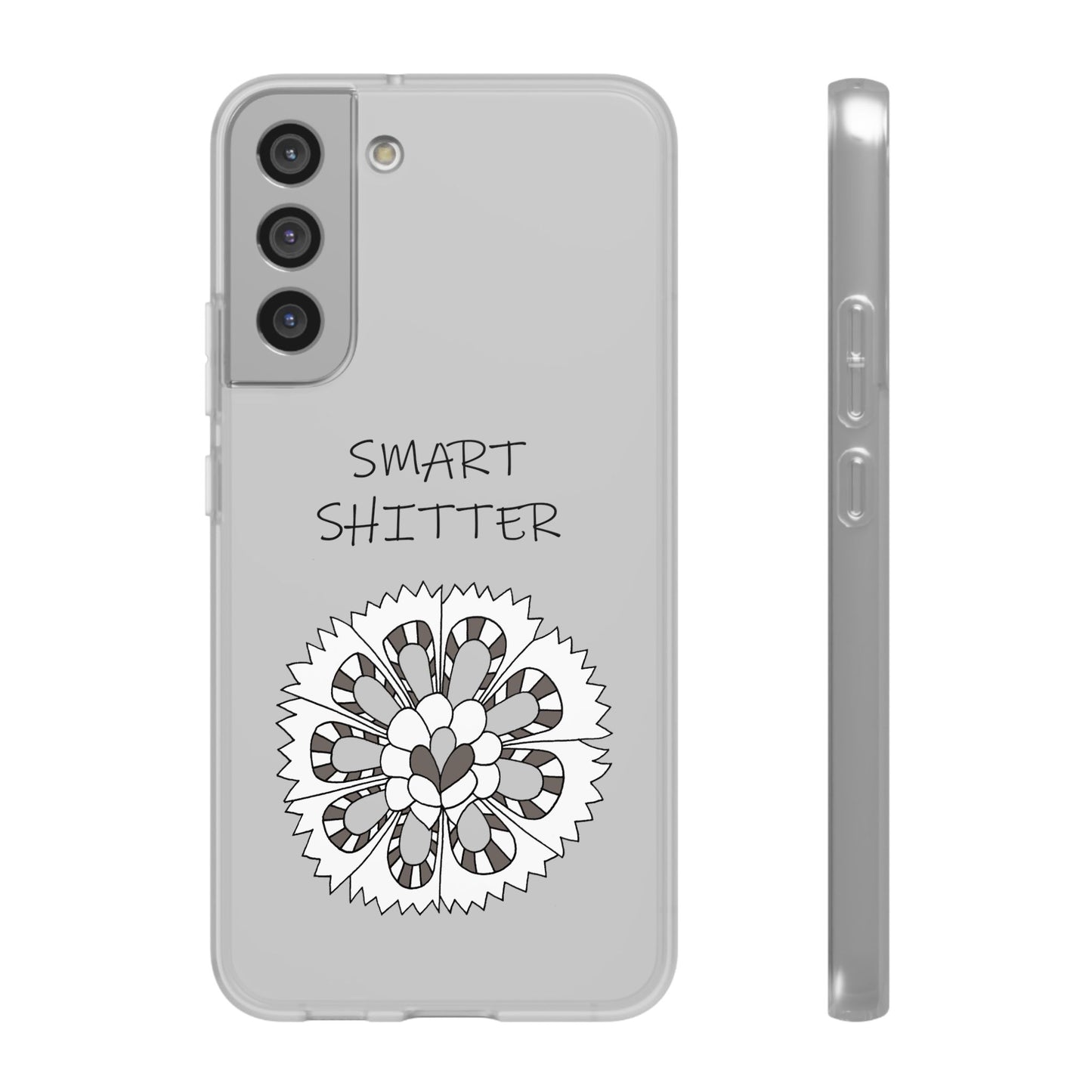 SMART SHITTER, with a Mandala Flower in black and white, Adult Humor phone case - Flexi Cases by artist Marie Frederique