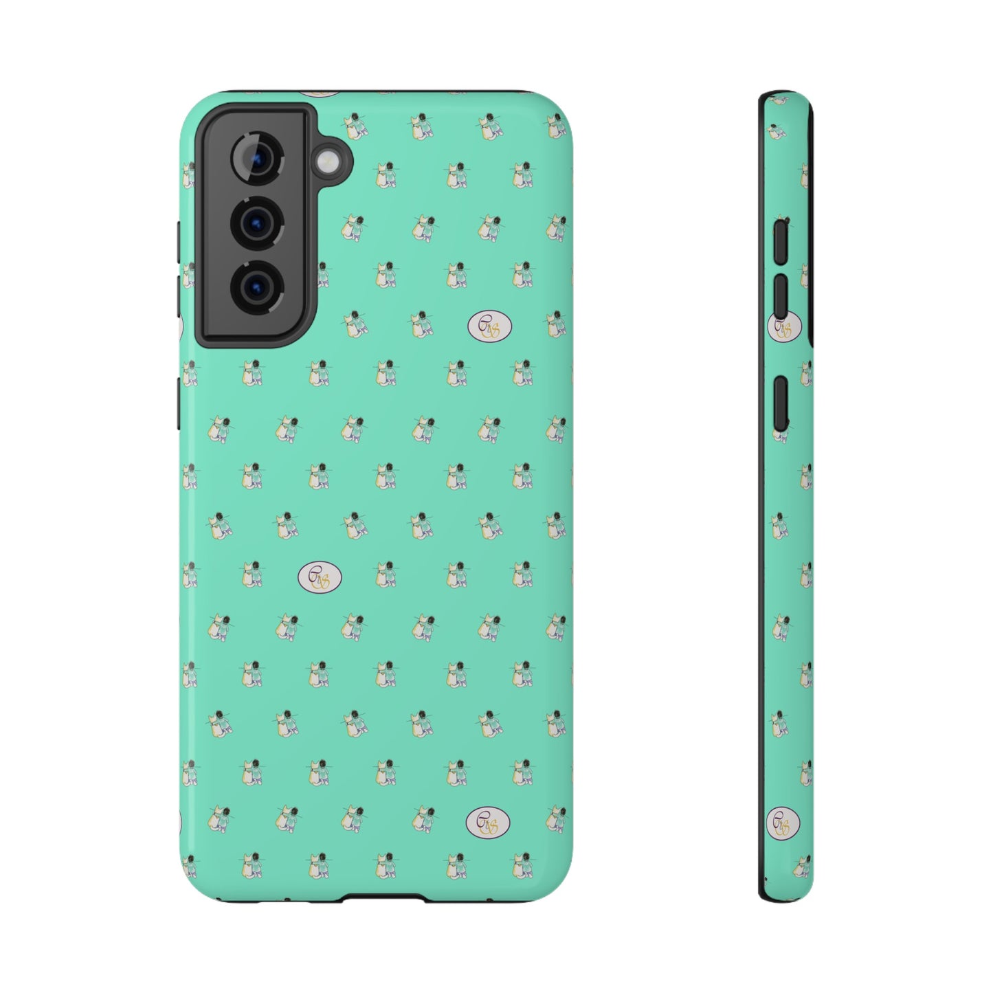 CTS Aqua - repeat pattern boy and dog, Impact-Resistant Phone Cases by artist Marie Frederique