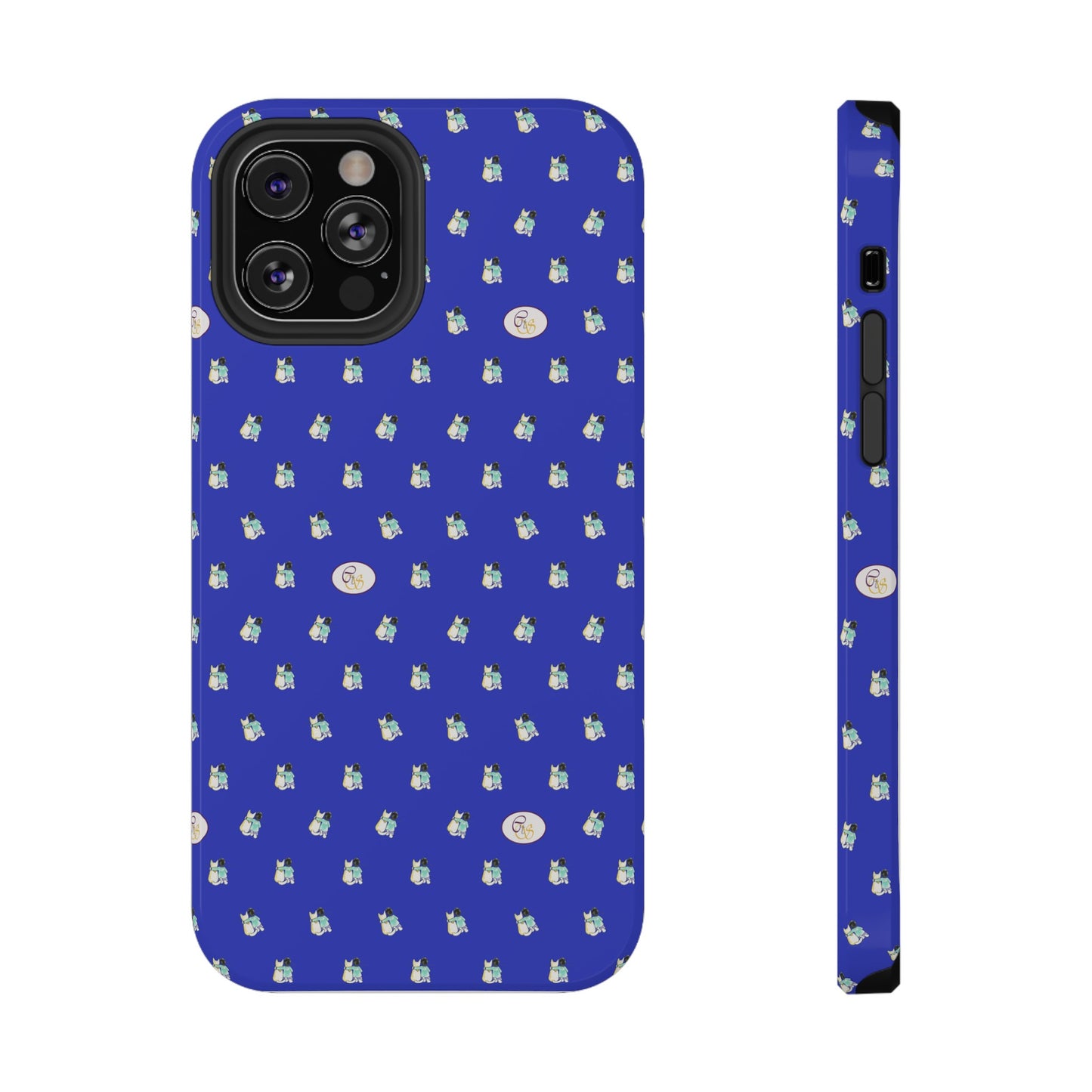 CTS Blue - repeat pattern boy and dog, Impact-Resistant Phone Cases by artist Marie Frederique