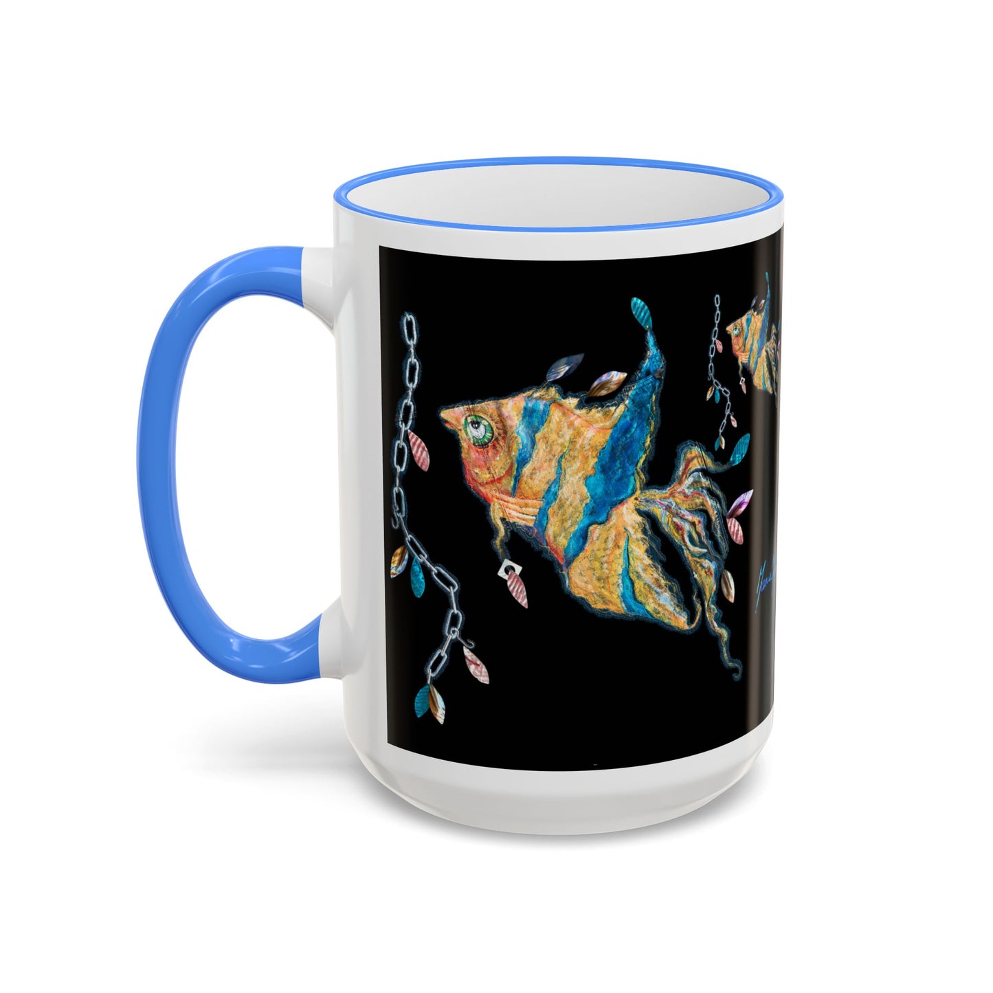 Angel Fish Artistic Sea Creature - Accent Rim Mug 11oz & 15oz by artist Marie Frederique