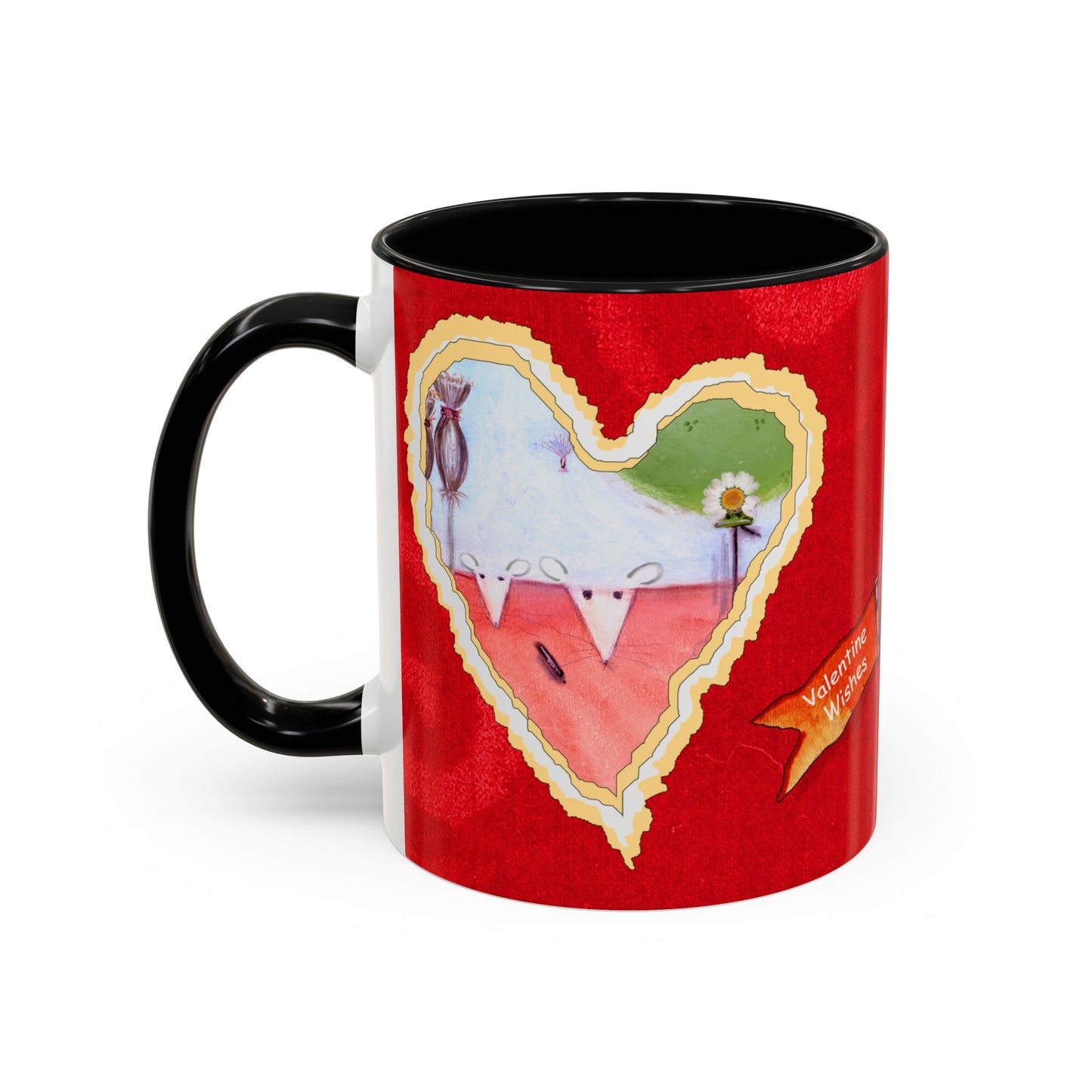 Valentine Watermelon wishes with flying pig - Accent Coffee Mug (11, 15oz) by artist Marie Frederique