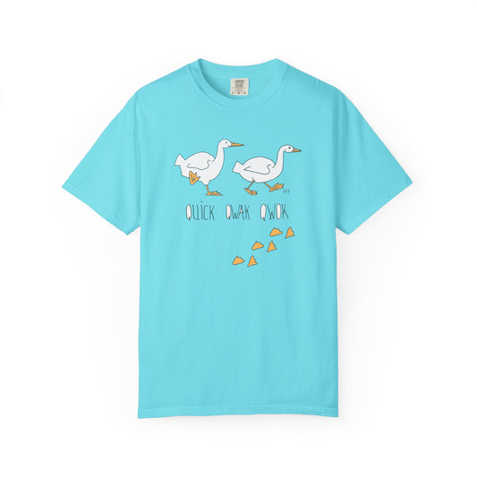 Duck lovers, Marching Ducks - Quick, Qwak, Qwok  Marching ducks - Unisex Garment-Dyed T-shirt by artist Marie Frederique