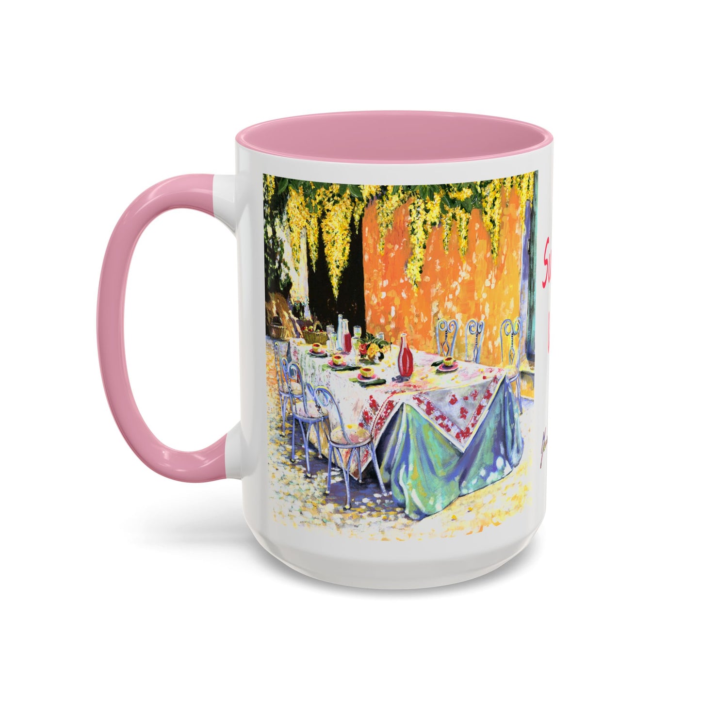 Summer Vibes, Summer pation lunch table - Colorful Mug by artist Marie Frederique