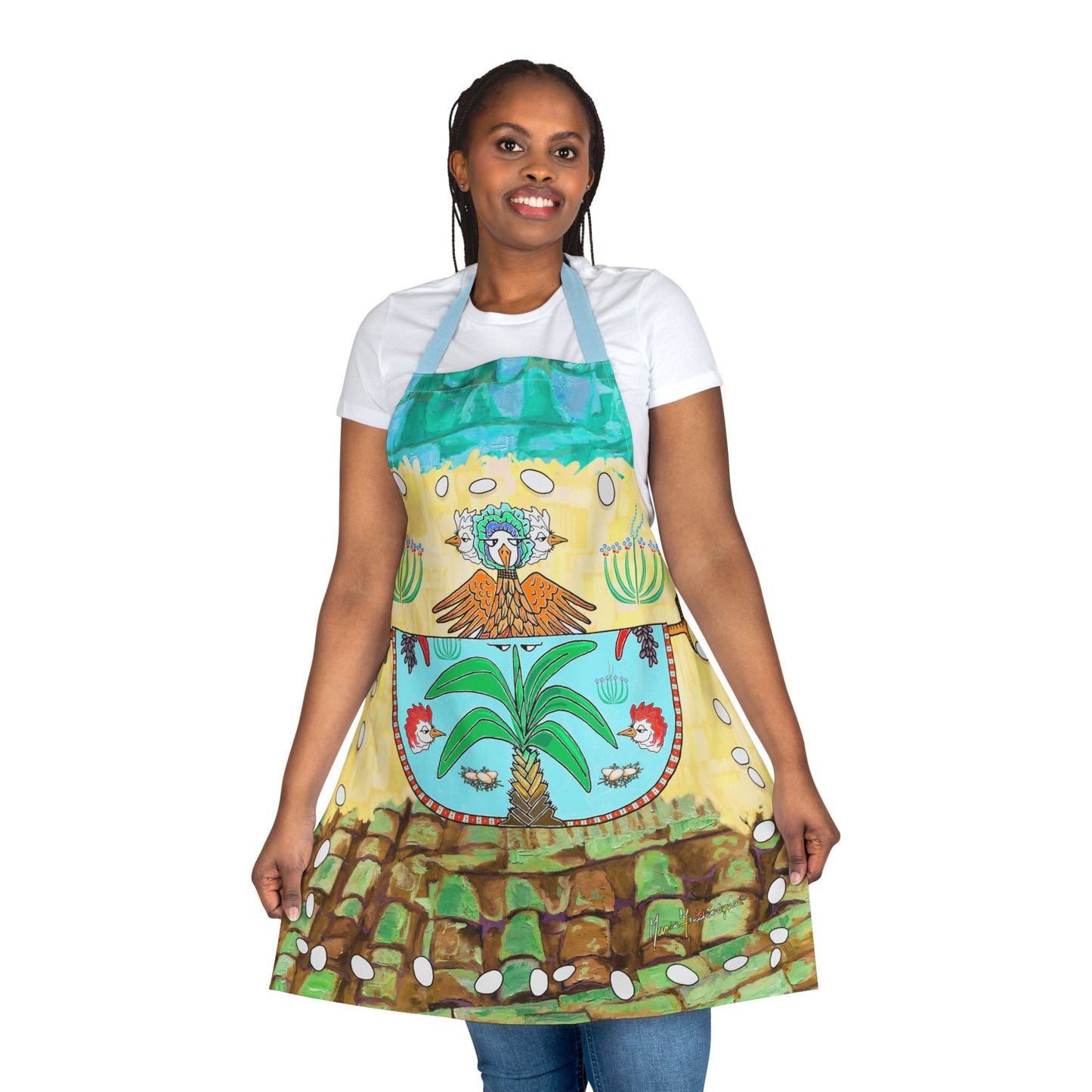 Tropical Dancing Chicken Kitchen Apron by artist Marie Frederique