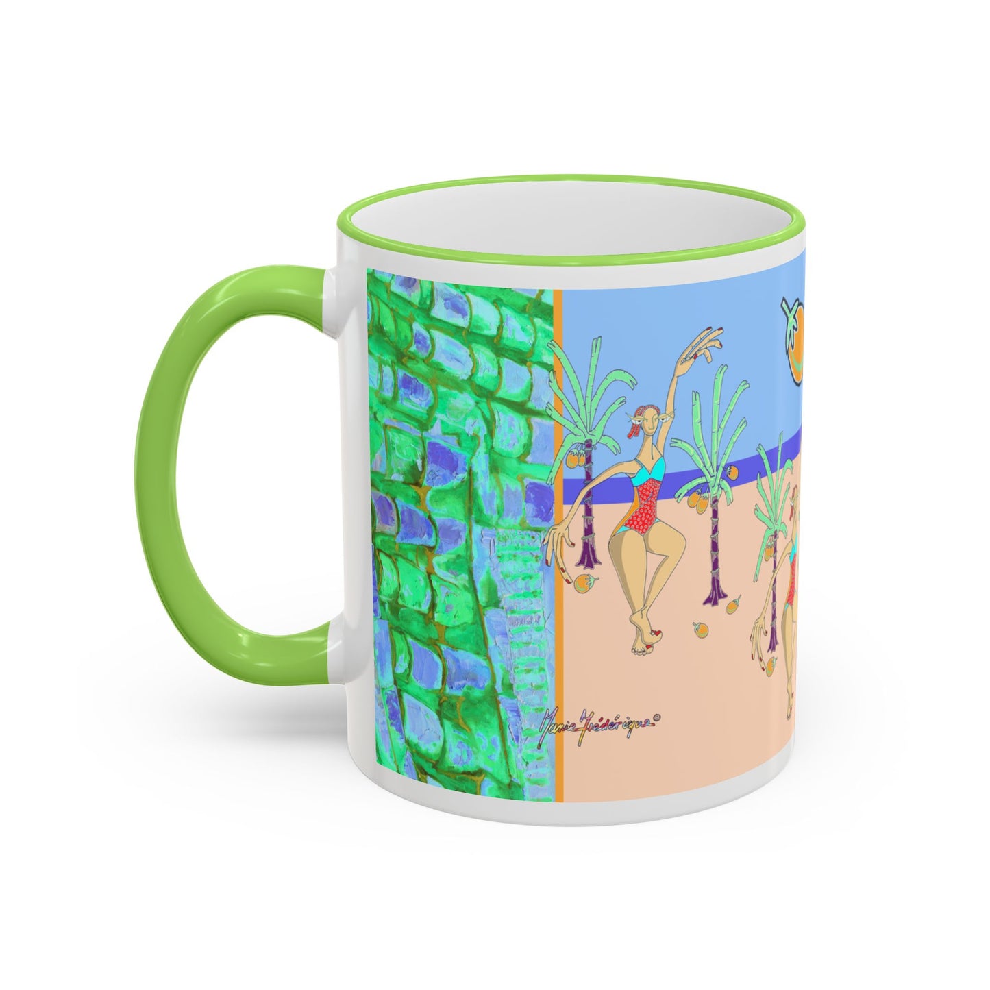 Tropical Beach Pattern Accent Rim Mug (11oz/15oz) by artist Marie Frederique