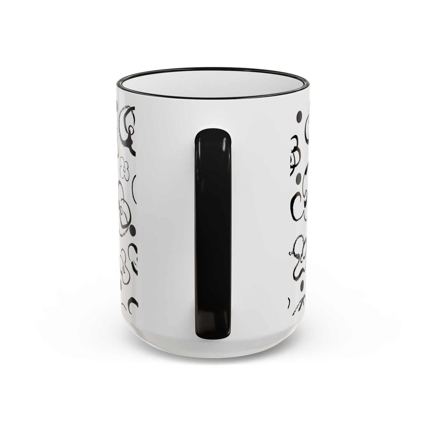 Black & White Floral Brush Doodle Accent Mug (11oz/15oz) by artist Marie Frederique