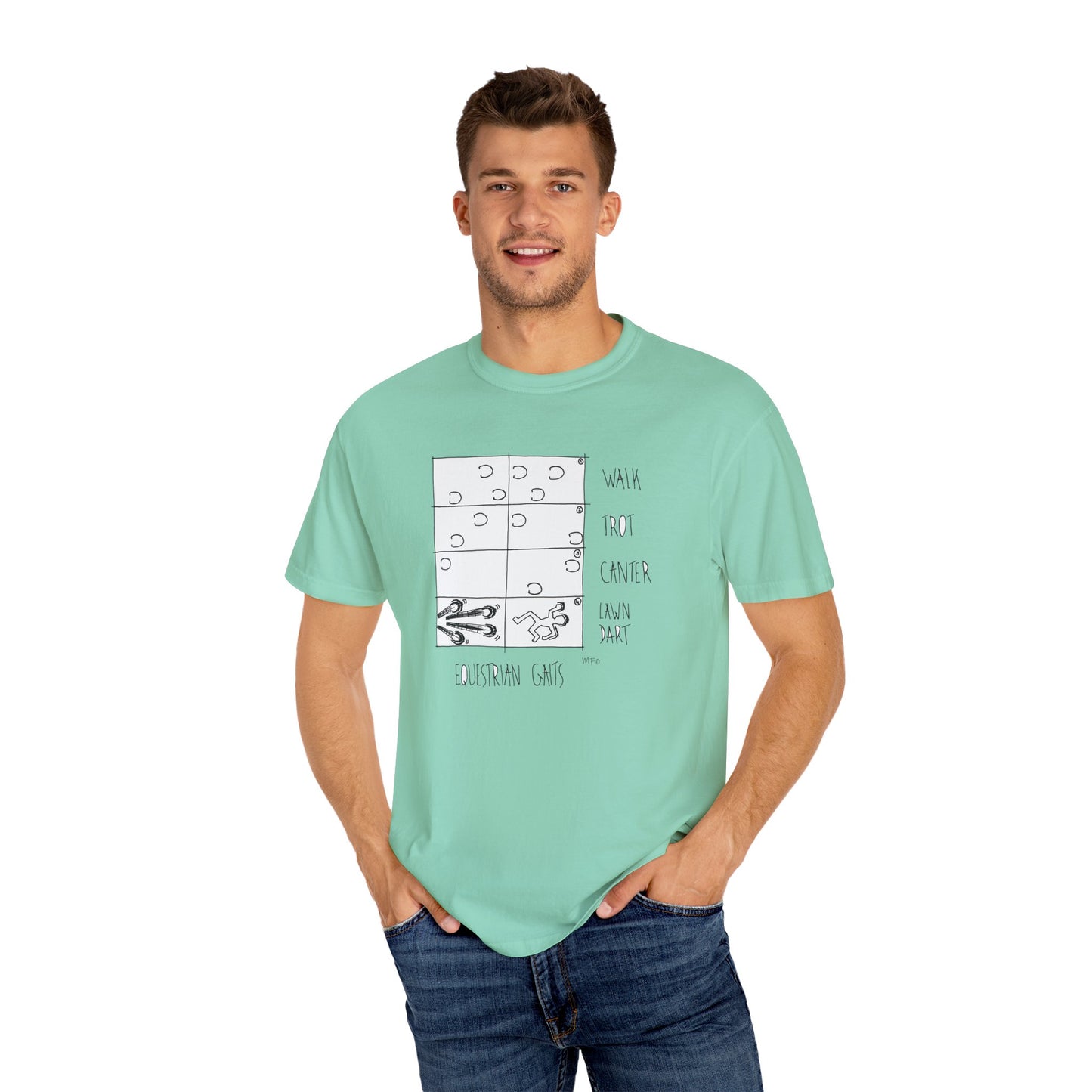 Equestrian Lawndart, Gaits Humor - Unisex Garment-Dyed T-shirt by artist Marie Frederique