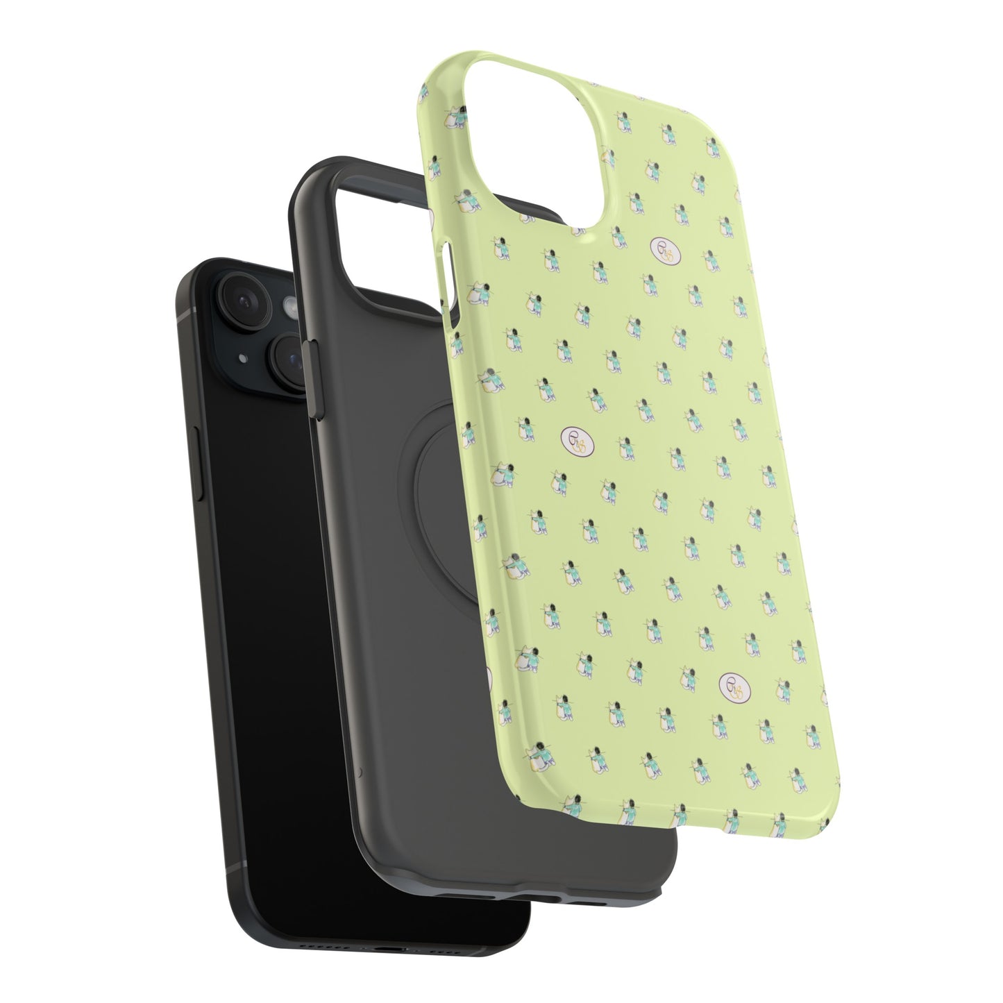 CTS Light Green - repeat pattern boy and dog, Impact-Resistant Phone Cases by artist Marie Frederique