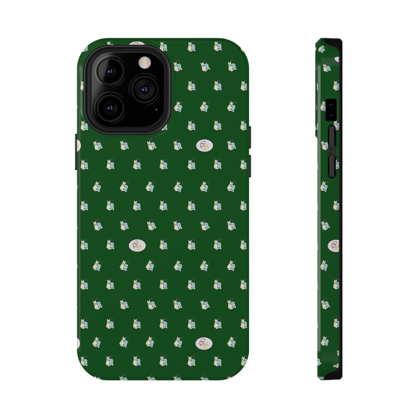 CTS Green - repeat pattern boy and dog, Impact-Resistant Phone Cases by artist Marie Frederique