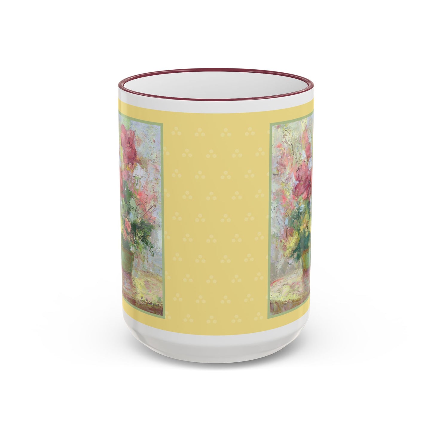 Floral Bouquet Rose Accent Rim Mug – Vintage Yellow Rose Art (11oz & 15oz) by artist Marie Frederique