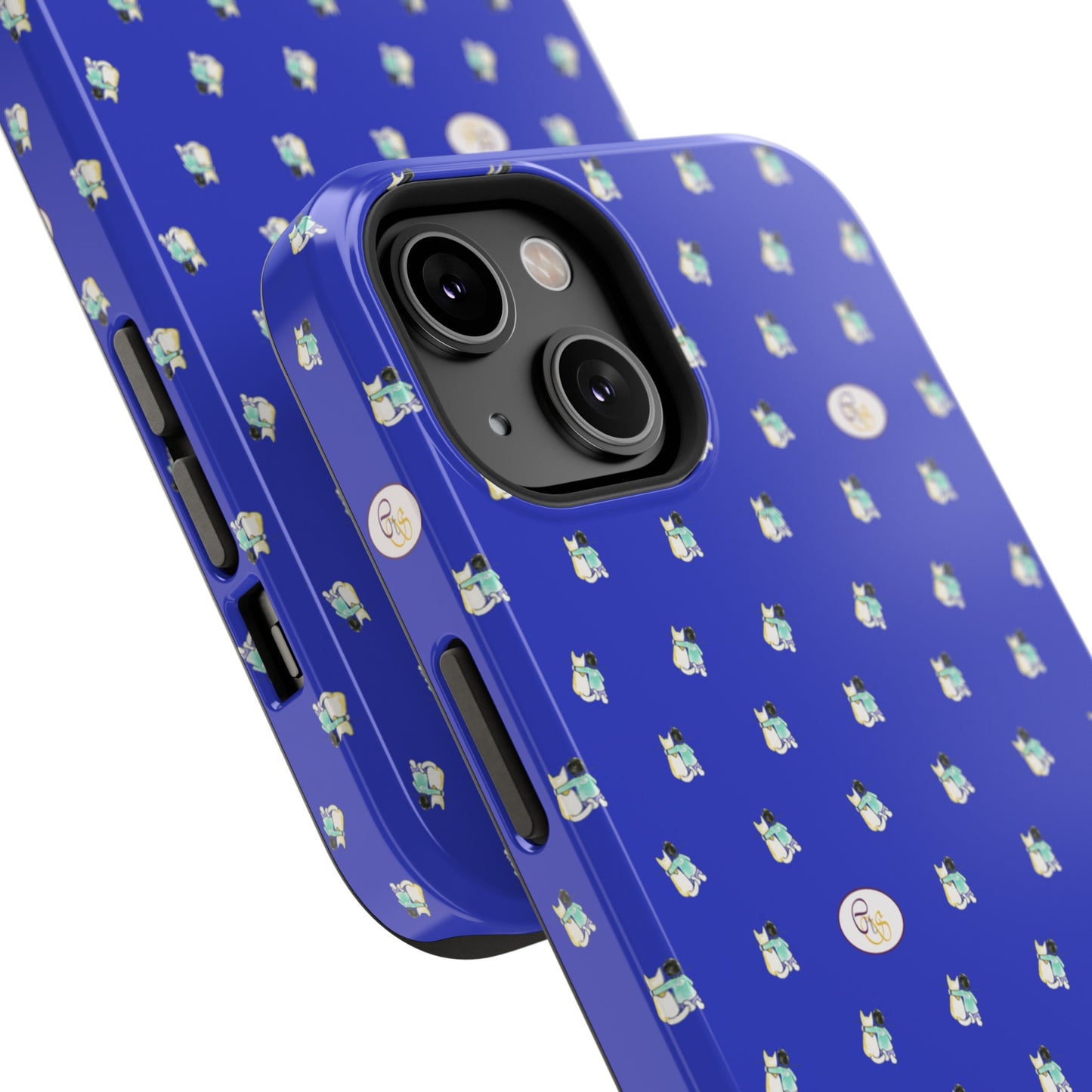 CTS Blue - repeat pattern boy and dog, Impact-Resistant Phone Cases by artist Marie Frederique