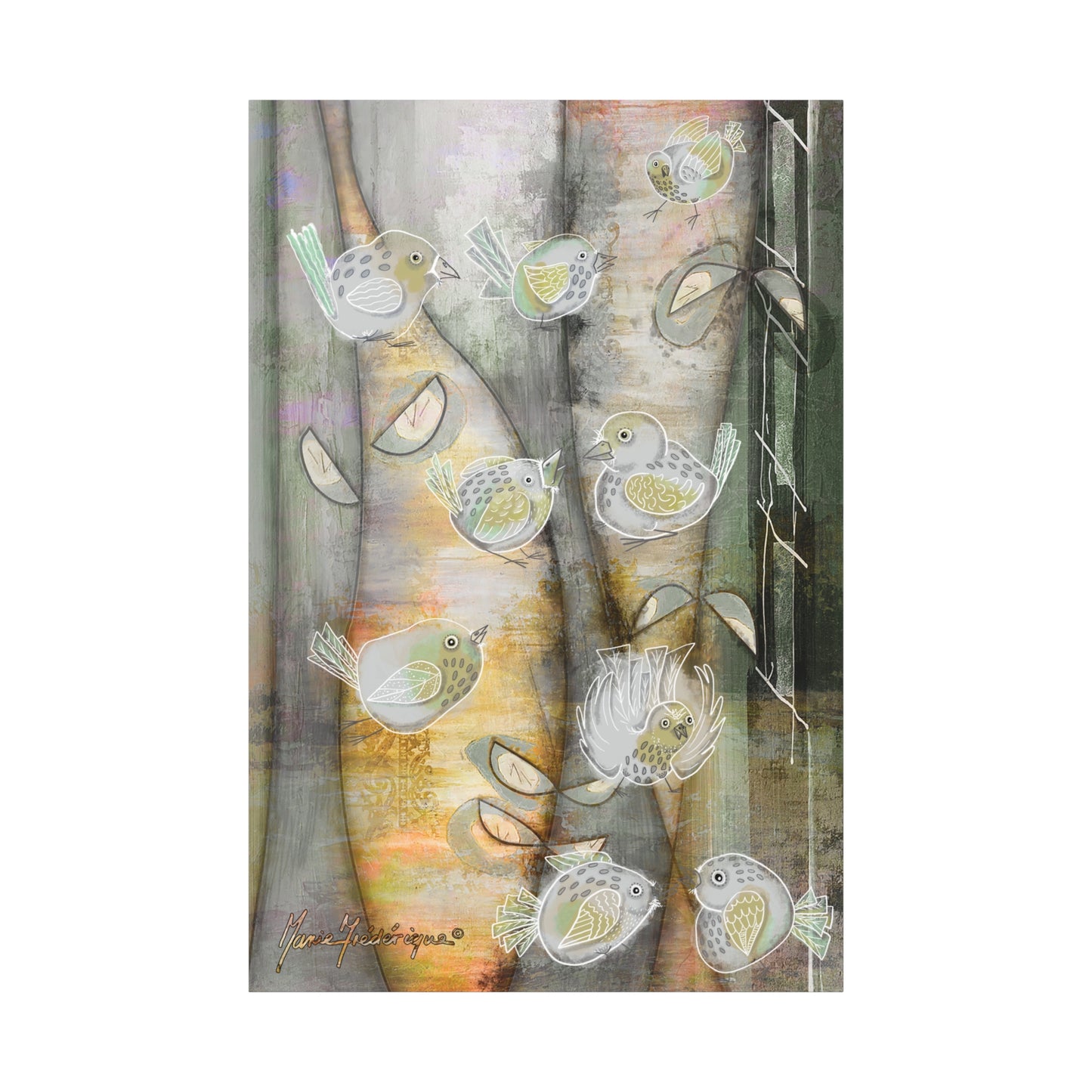 Birds in a forest, Matte Canvas Art by artist Marie Frederique