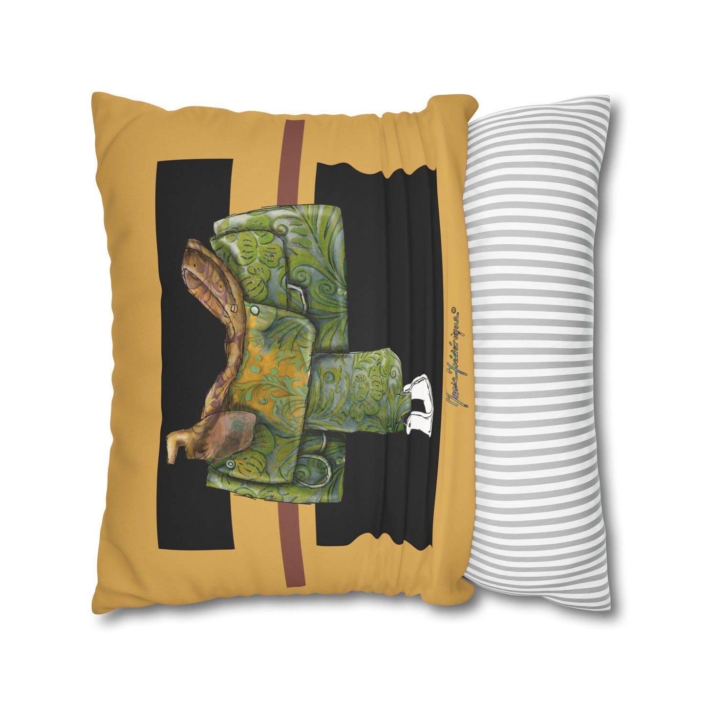 Western Saddle & Scarf Decorative Pillowcase — Faux Suede Accent Cushion Cover by artist Marie Frederique