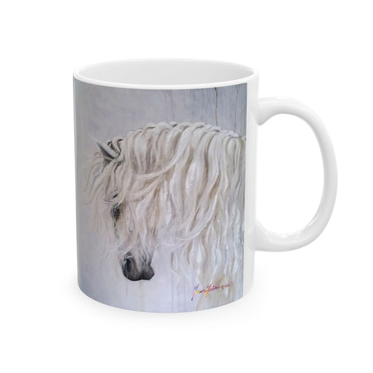 CTS White Horse with mane 2, Ceramic Mug, 11oz by Artist Marie Frederique