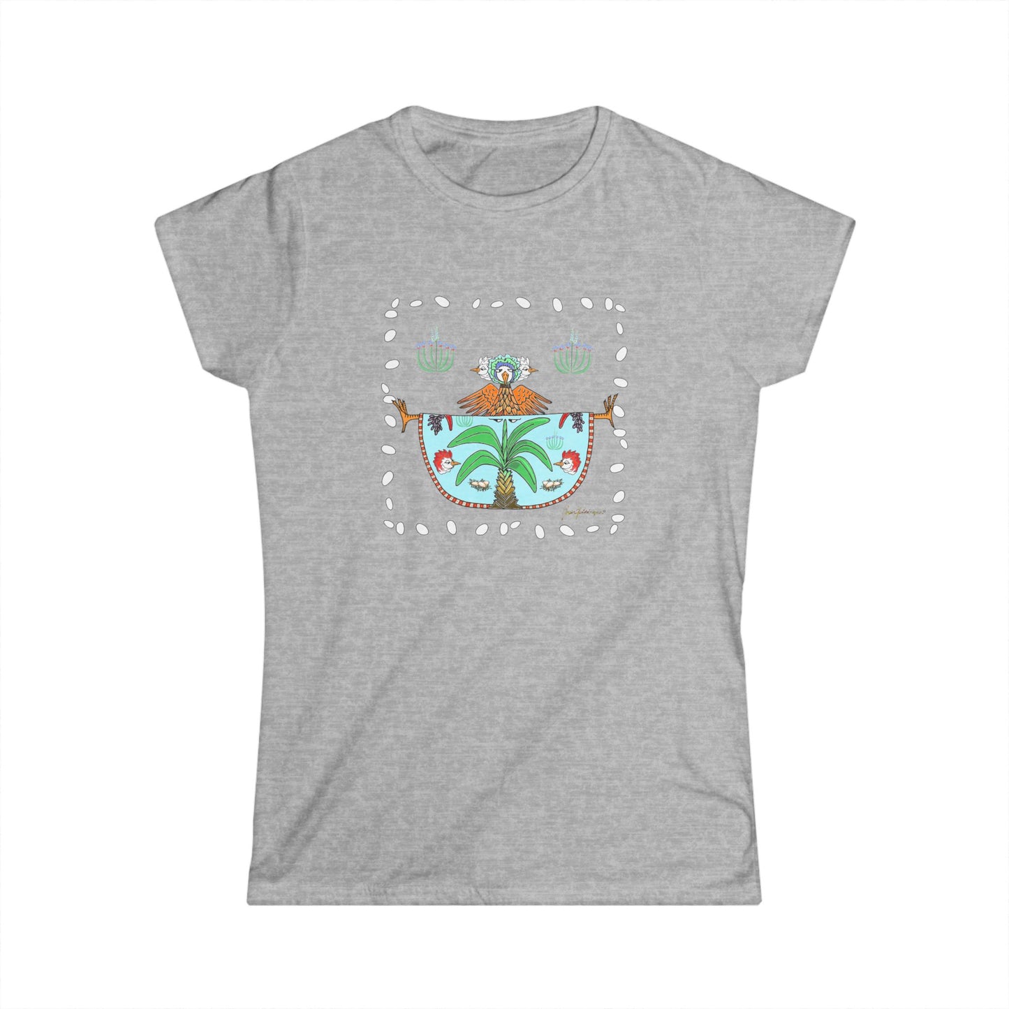 Chic Chick Tropical Pocket Tee — Palm Tree & Chicken Graphic Women's T-Shirt by artist Marie Frederique