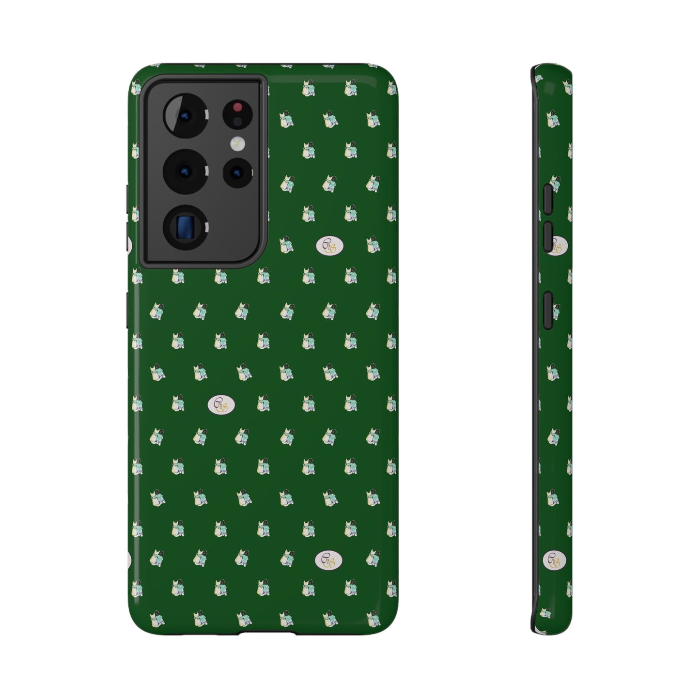 CTS Green - repeat pattern boy and dog, Impact-Resistant Phone Cases by artist Marie Frederique