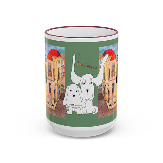 Chefetteville, Cute Dog Duo Mug — Whimsical Pet Art Coffee Cup (11oz/15oz) by artist Marie Frederique