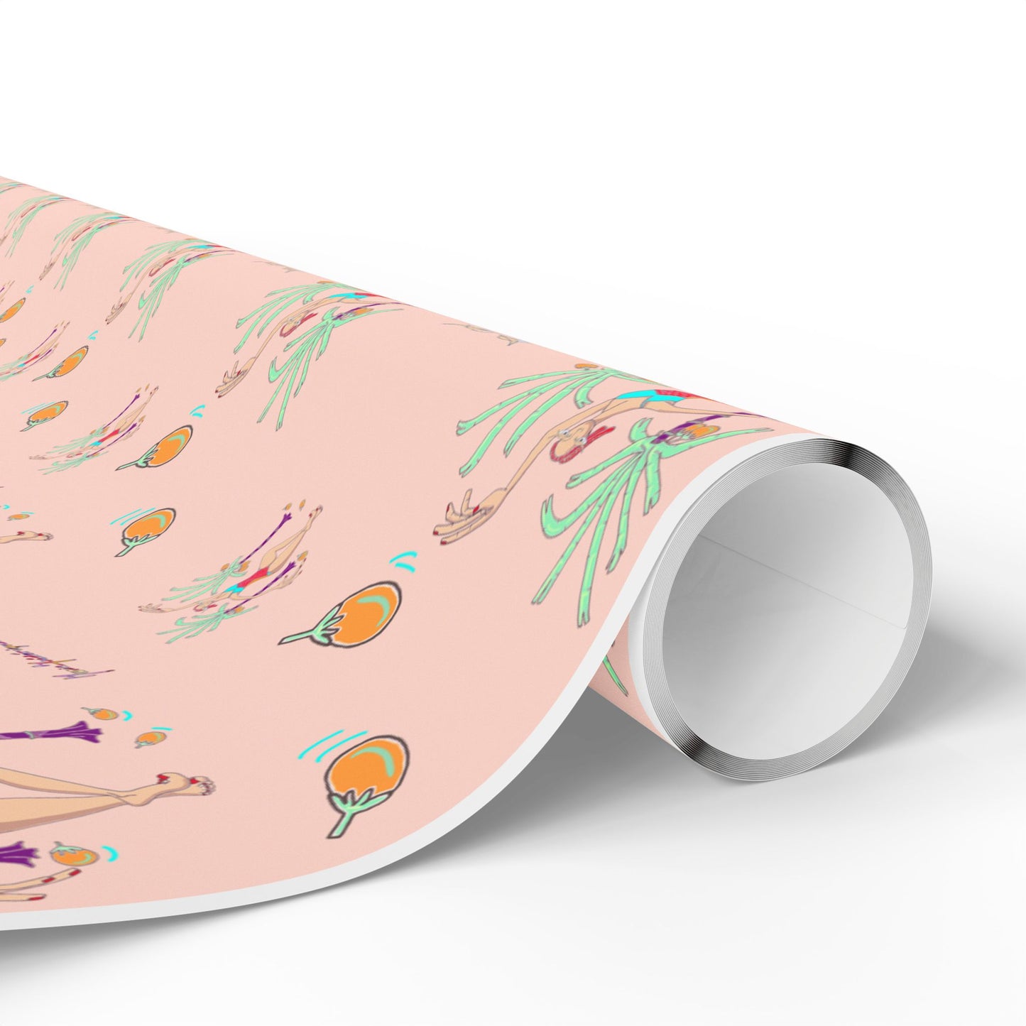 Party Pink Wrapping Paper Roll — Cute Tropical Dancer Pattern Gift Wrap by artist Marie Frederique