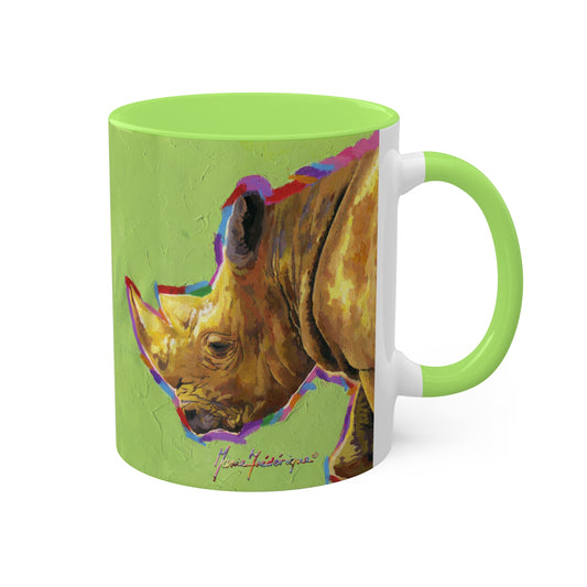 I AM so Tired - Rhinoceros Colorful Mug in 5 colors, 11oz By Artist Marie Frederique