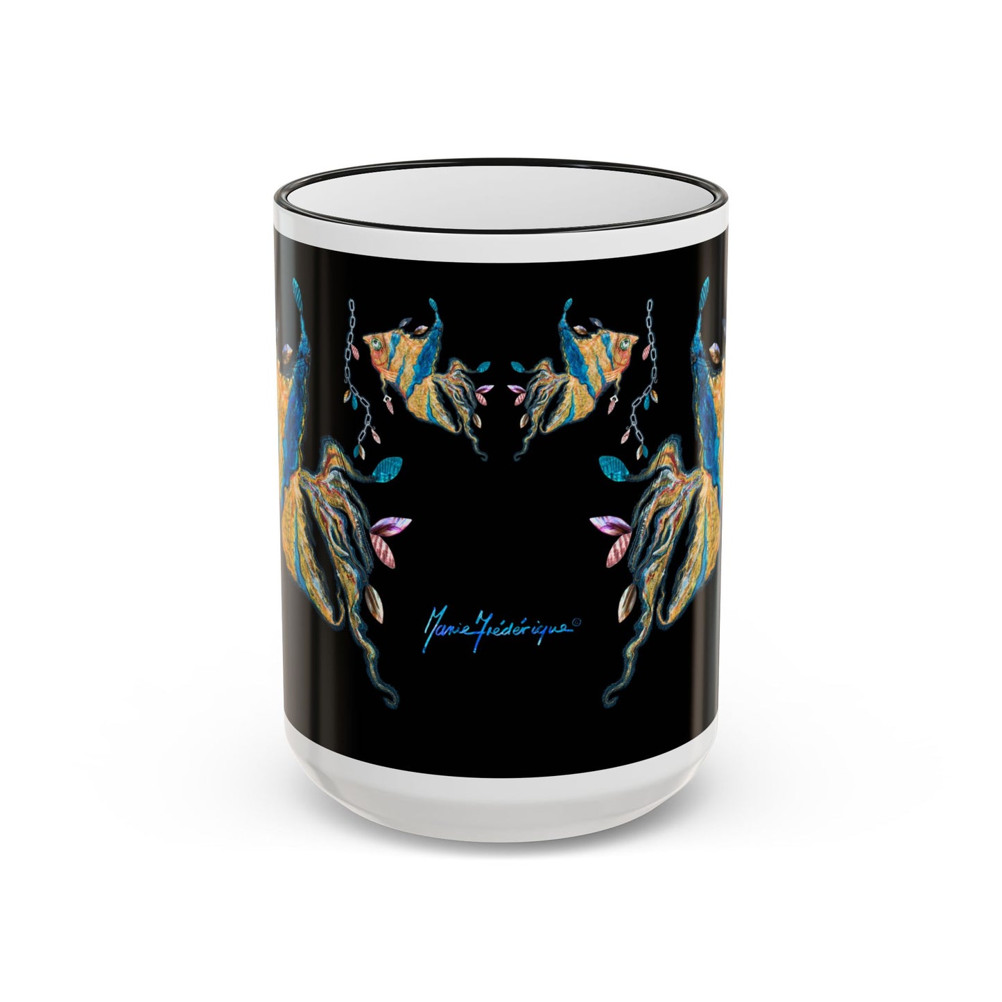 Angel Fish Artistic Sea Creature - Accent Rim Mug 11oz & 15oz by artist Marie Frederique